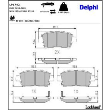 Delphi Bremsbelagsatz, Scheibenbremse LP1742