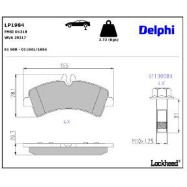 Delphi Bremsbelagsatz, Scheibenbremse LP1984
