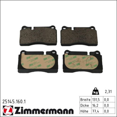 Zimmermann Bremsbelagsatz, Scheibenbremse 25145.160.1