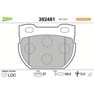 Valeo Bremsbelagsatz, Scheibenbremse ESSENTIAL 302481
