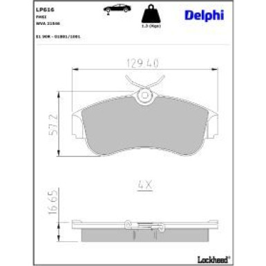 Delphi Bremsbelagsatz, Scheibenbremse LP616