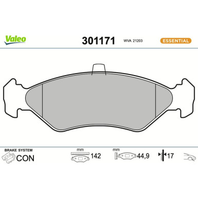 Valeo Bremsbelagsatz, Scheibenbremse ESSENTIAL 301171