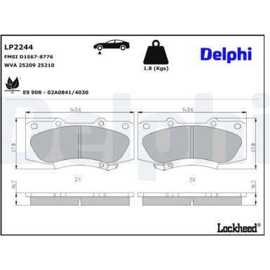 Delphi | Bremsbelagsatz, Scheibenbremse | LP2244 Delphi | Bremsbelagsatz, Scheibenbremse | LP2244