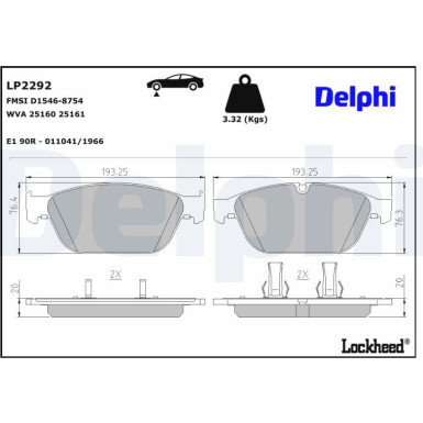 Delphi | Bremsbelagsatz, Scheibenbremse | LP2292