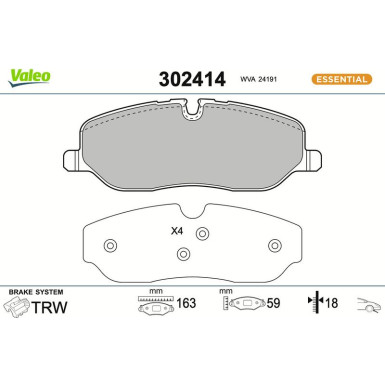 Valeo | Bremsbelagsatz, Scheibenbremse | 302414
