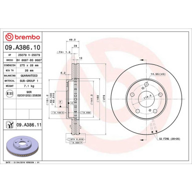 Brembo Bremsscheibe PRIME LINE - UV Coated 09.A386.11