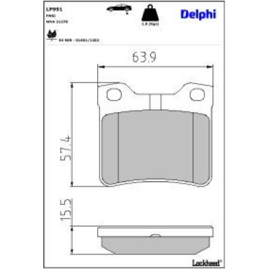 Delphi Bremsbelagsatz, Scheibenbremse LP991