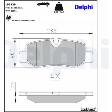 Delphi | Bremsbelagsatz, Scheibenbremse | LP3139