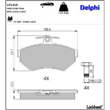 Delphi Bremsbelagsatz, Scheibenbremse LP1410