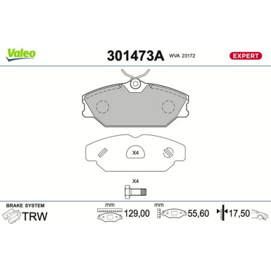Valeo Bremsbelagsatz, Scheibenbremse EXPERT 301473A