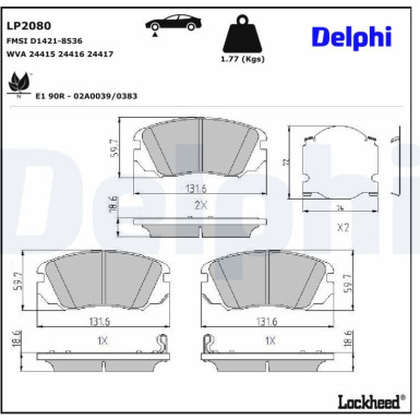 Delphi | Bremsbelagsatz, Scheibenbremse | LP2080 Delphi | Bremsbelagsatz, Scheibenbremse | LP2080