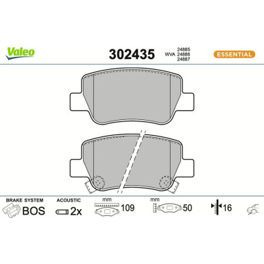 Valeo Bremsbelagsatz, Scheibenbremse ESSENTIAL 302435
