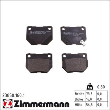 Zimmermann Bremsbelagsatz, Scheibenbremse 23850.160.1