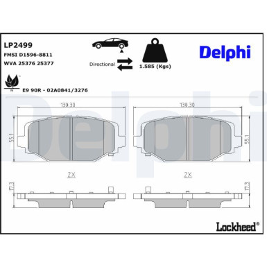 Delphi | Bremsbelagsatz, Scheibenbremse | LP2499