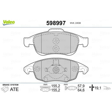 Valeo | Bremsbelagsatz, Scheibenbremse | 598997