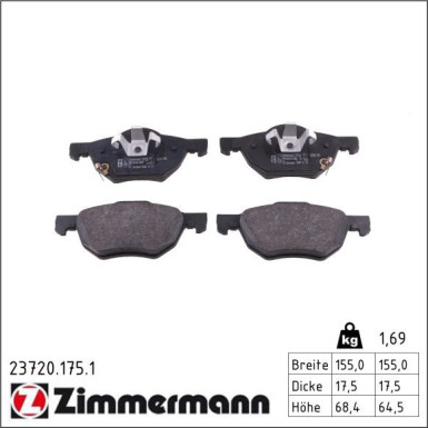 Zimmermann Bremsbelagsatz, Scheibenbremse 23720.175.1