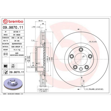 Brembo Bremsscheibe PRIME LINE - UV Coated 09.9870.11