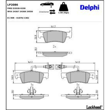 Delphi Bremsbelagsatz, Scheibenbremse LP2086