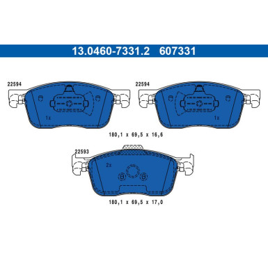 ATE | Bremsensatz, Scheibenbremse | 24.0128-0308.1 + 13.0460-7331.2