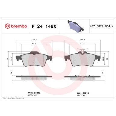 P 24 148X Bremsbelagsatz, Scheibenbremse XTRA LINE