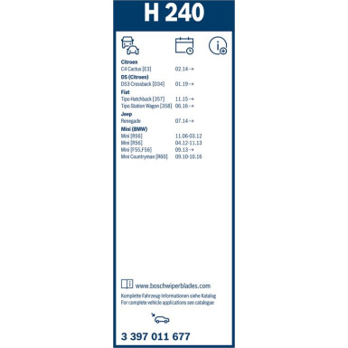 BOSCH H 240 Scheibenwischer Rear 3 397 011 677