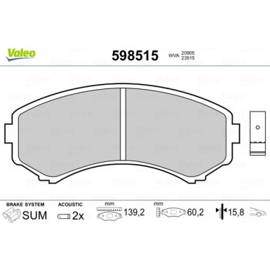 Valeo | Bremsbelagsatz, Scheibenbremse | 598515