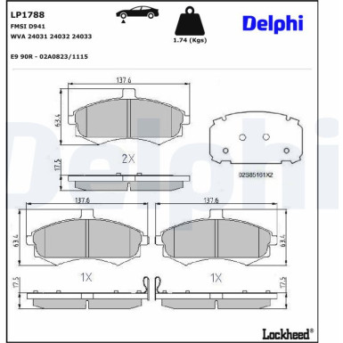 Delphi | Bremsbelagsatz, Scheibenbremse | LP1788