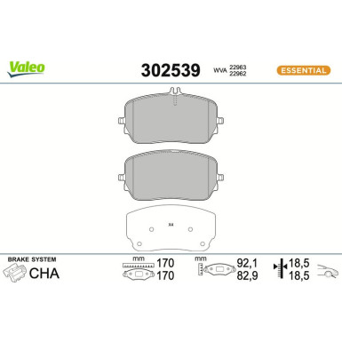 Valeo Bremsbelagsatz, Scheibenbremse ESSENTIAL 302539