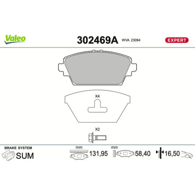 Valeo Bremsbelagsatz, Scheibenbremse EXPERT 302469A