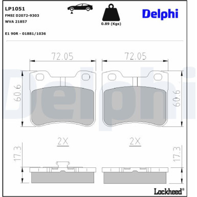Delphi | Bremsbelagsatz, Scheibenbremse | LP1051