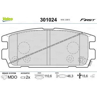 Valeo | Bremsbelagsatz, Scheibenbremse | 301024