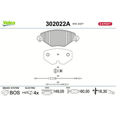 Valeo | Bremsbelagsatz, Scheibenbremse | 302022A Valeo | Bremsbelagsatz, Scheibenbremse | 302022A