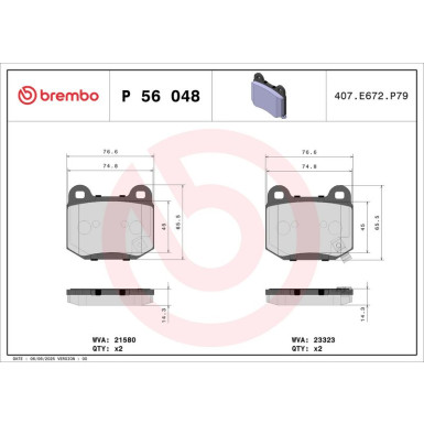 Brembo | Bremsbelagsatz, Scheibenbremse | P 56 048