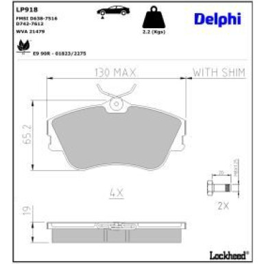 Delphi Bremsbelagsatz, Scheibenbremse LP918 Delphi Bremsbelagsatz, Scheibenbremse LP918