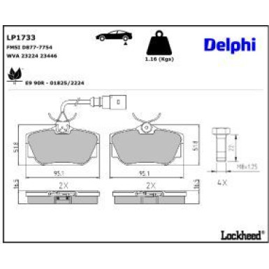 Delphi Bremsbelagsatz, Scheibenbremse LP1733
