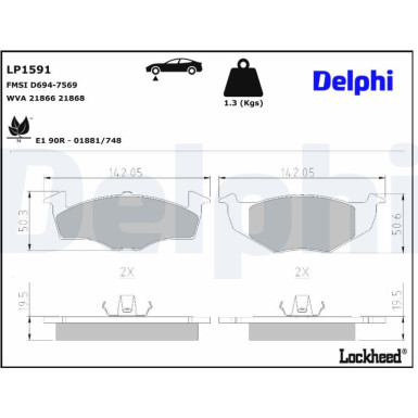 Delphi | Bremsbelagsatz, Scheibenbremse | LP1591