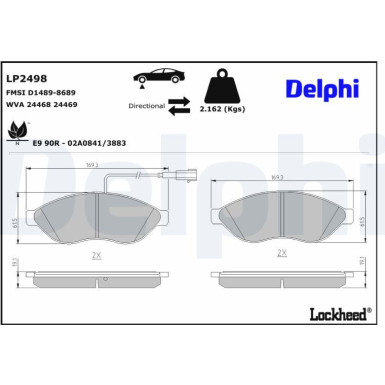 Delphi | Bremsbelagsatz, Scheibenbremse | LP2498
