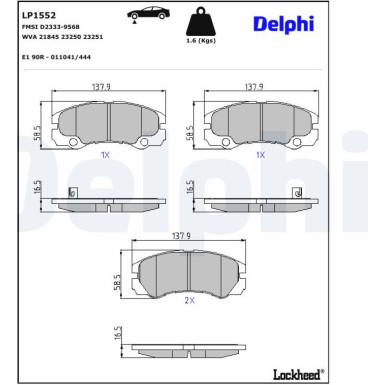 Delphi | Bremsbelagsatz, Scheibenbremse | LP1552 Delphi | Bremsbelagsatz, Scheibenbremse | LP1552