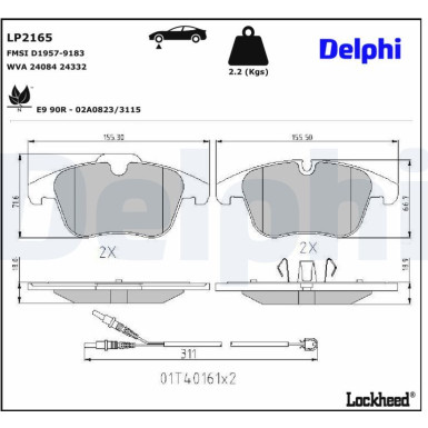 Delphi | Bremsbelagsatz, Scheibenbremse | LP2165