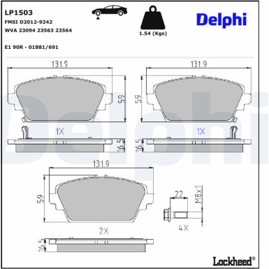 Delphi | Bremsbelagsatz, Scheibenbremse | LP1503