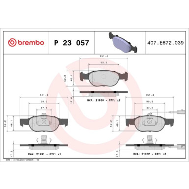 Brembo Bremsbelagsatz, Scheibenbremse PRIME LINE P 23 057