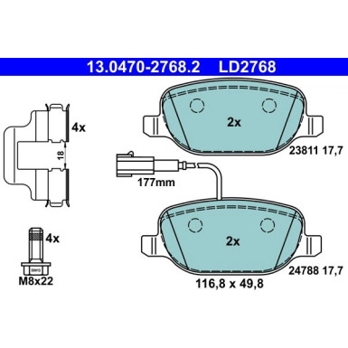 Bremsbelagsatz, Scheibenbremse ATE Ceramic 13.0470-2768.2