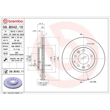 Brembo Bremsscheibe PRIME LINE - UV Coated 09.B042.11
