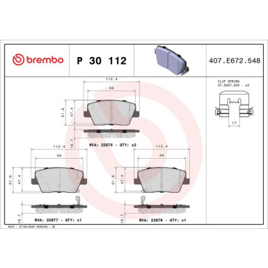 Brembo Bremsbelagsatz, Scheibenbremse PRIME LINE P 30 112