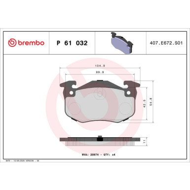 Brembo Bremsbelagsatz, Scheibenbremse PRIME LINE P 61 032