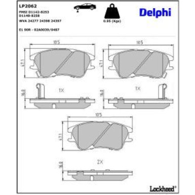Delphi Bremsbelagsatz, Scheibenbremse LP2062