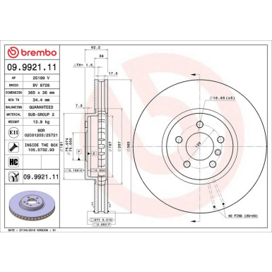 09.9921.11 Bremsscheibe PRIME LINE - UV Coated