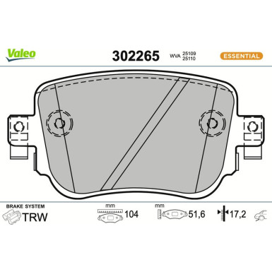 Valeo Bremsbelagsatz, Scheibenbremse ESSENTIAL 302265