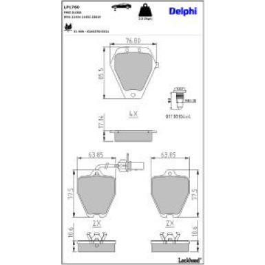 Delphi Bremsbelagsatz, Scheibenbremse LP1760