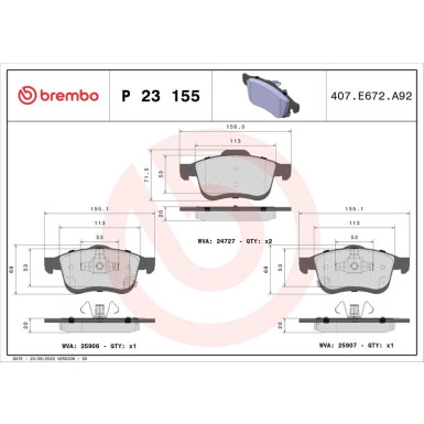 Brembo Bremsbelagsatz, Scheibenbremse PRIME LINE P 23 155